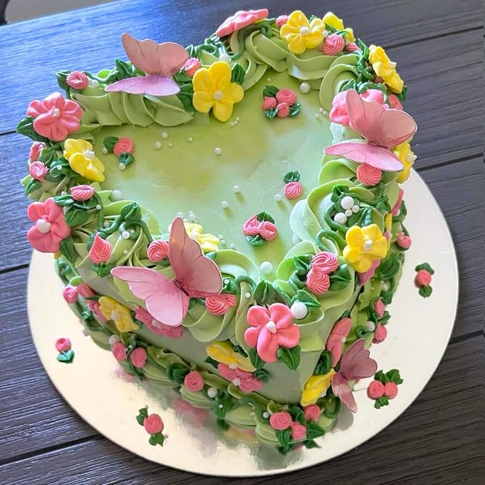 52 pieces edible wafer paper butterfly cake decoration, suitable for weddings, birthdays, Christmas parties to decorate cookies, donuts, cocktails, cupcake tops (Watercolor pink)