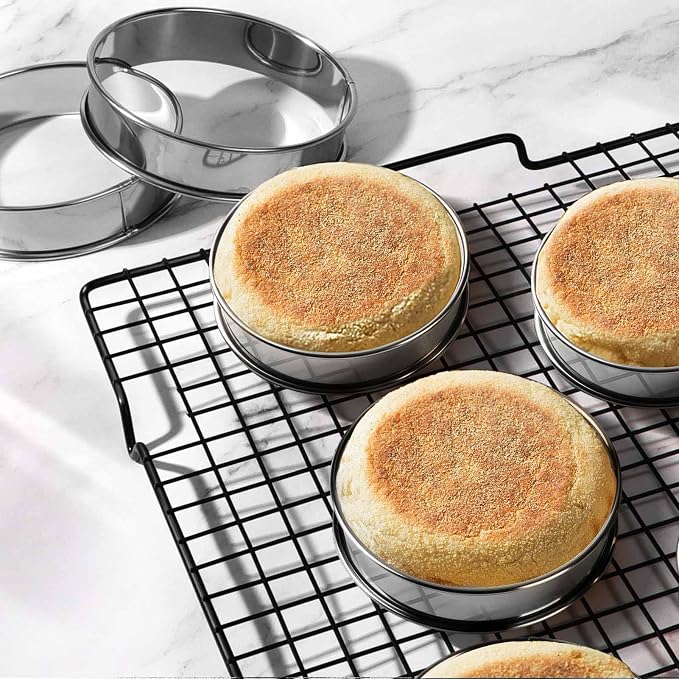 FANGSUN Crumpet Rings, English Muffin Rings 4 Inch,Stainless Steel Tart Rings for Baking,Double Rolled Nonstick Round Cake Ring, Metal Pastry Ring Mold for Griddle, Cooking Egg Ring for Dessert Food