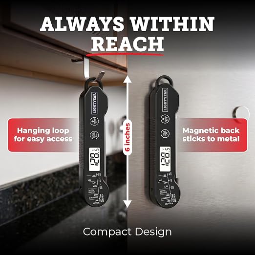 Lightyear Meat Thermometer | Instant Read Cooking Thermometer for Grilling, Roasting & BBQ, Built-in Magnet, IP65 Waterproof, Food-Grade Stainless Steel Temperature Probe