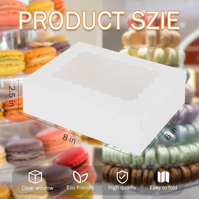 50pcs 8x6x2.5 Inch Cookie Boxes with Window White Bakery Boxes Pastry Boxes,Treat Boxes Strawberry Boxes for Chocolate Covered Strawberries,Muffins
