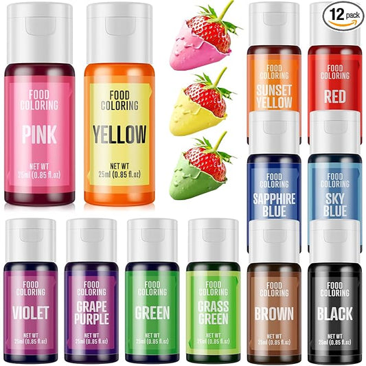 Food Coloring Set - 25ml X12 Color Food Grade Vibrant Food Dye Tasteless Liquid Color for Cake Decorating, Baking, Easter Egg, Icing, Fondant, Cooking, Slime Making - 0.85 fl.oz/Bottles