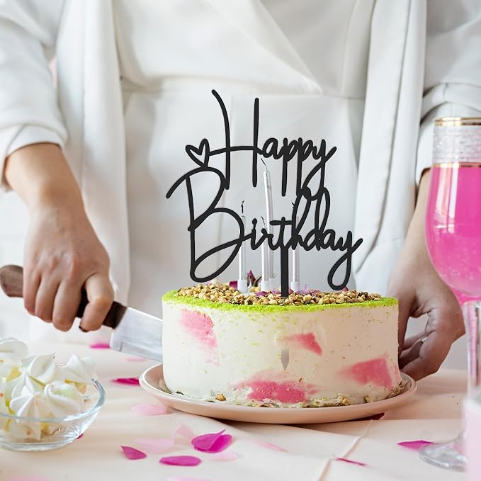 2pcs Black Happy Birthday Cake Toppers Acrylic Happy Birthday Cake Decorations Birthdays Decorations Birthdays Cakes Supplies for Celebrating Anniversary Party
