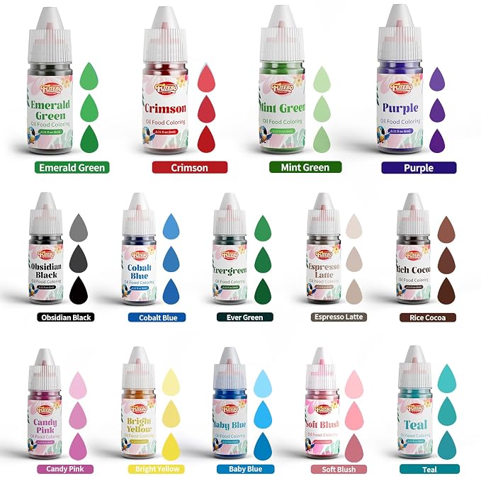 Oil Based Food Coloring for Chocolate, 14 Colors Oil Food Dye for Baking, Cake Decorating, Candy Melts, Food Grade Dye for Icing, Frosting, Fondant, Slime, DIY