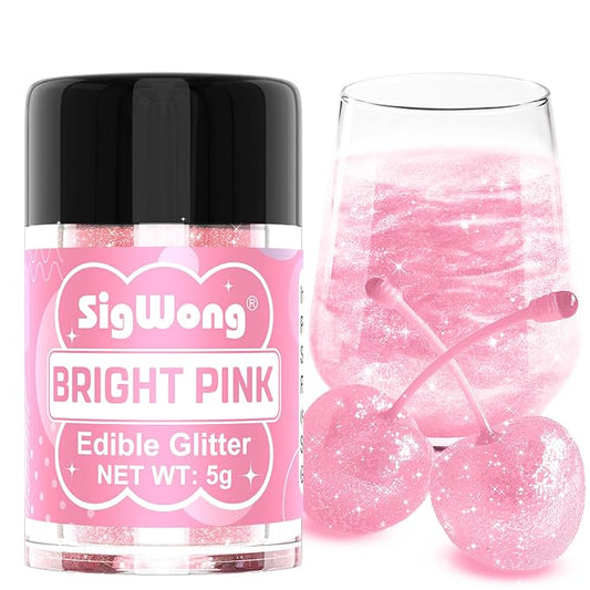 Bright Pink Edible Glitter - 5g Food Grade Cake Decorating Shimmering Glitter, Edible Sprinkle Luster Dust for Drinks, Chocolates, Fondant, Strawberries, Cupcakes, Candy, Easter Cookie - Vegan