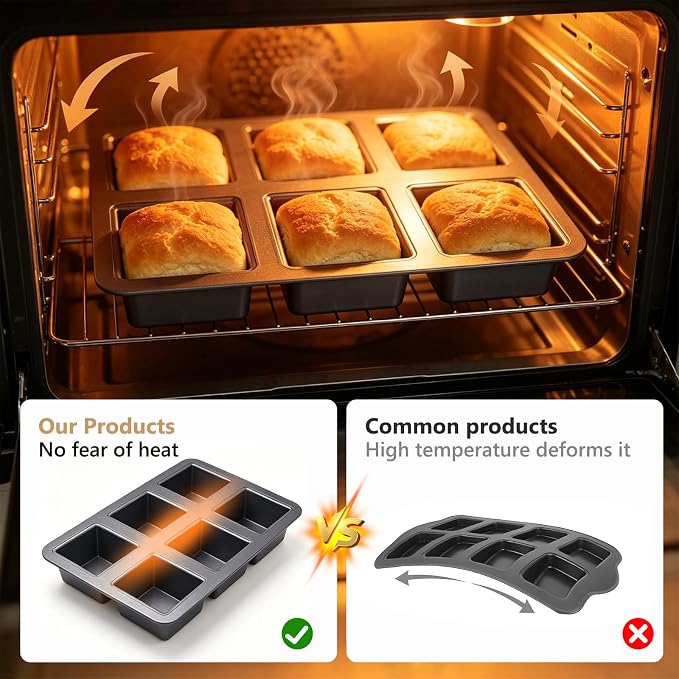 Mini Loaf Pan Pullman Loaf Pan with Lid 6-Cavity Non-Stick Bread Baking Pan Square Carbon Steel Toast Sandwich Box for Oven Microwave Baking Homemade Bread Cake Bakeware (26 * 17.5 * 6cm)