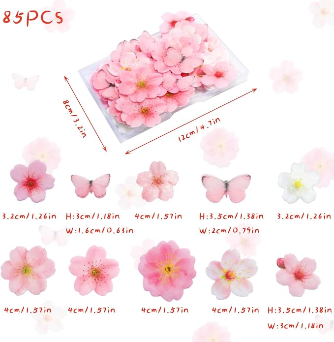 85 Pcs Edible Flowers Cake Decorations - Edible Wafer Paper Flowers & Butterflies Cupcake Toppers for Wedding Birthday Party Cake Decorating