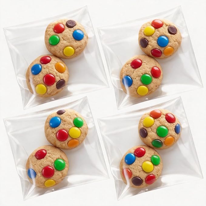 200Pcs 4 * 4in Clear Cookie Bags, Self Sealing Cellophane Bags Resealable Self Adhesive Treat Bags for Cookie Packaging, OPP Individual Gift Giving Bags for Party Favors, Homemade Baking