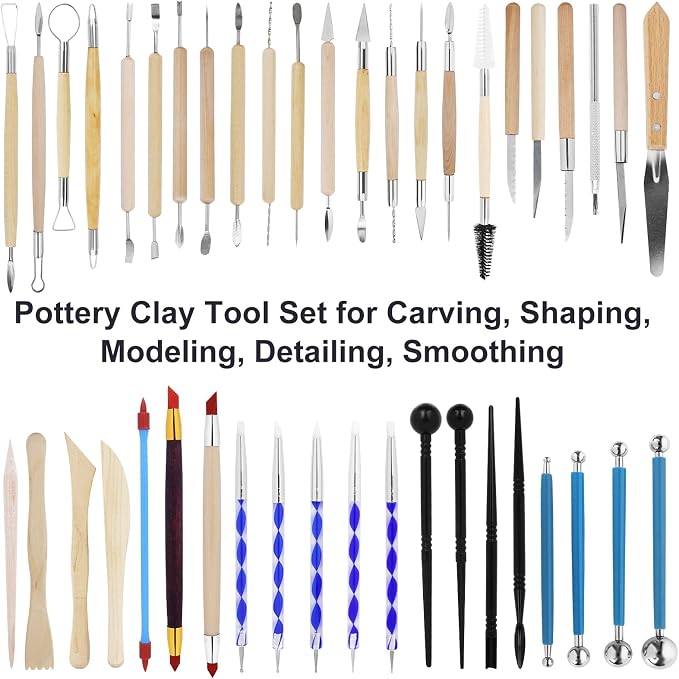 Yagugu Pottery Clay Tools for Adults Sculpting, 45Pcs Basic Wood Ceramics Carving Polymer Clay Tool Supplies kit Supplies for Artists Modeling Shaping Building for Art&Craft Gifts
