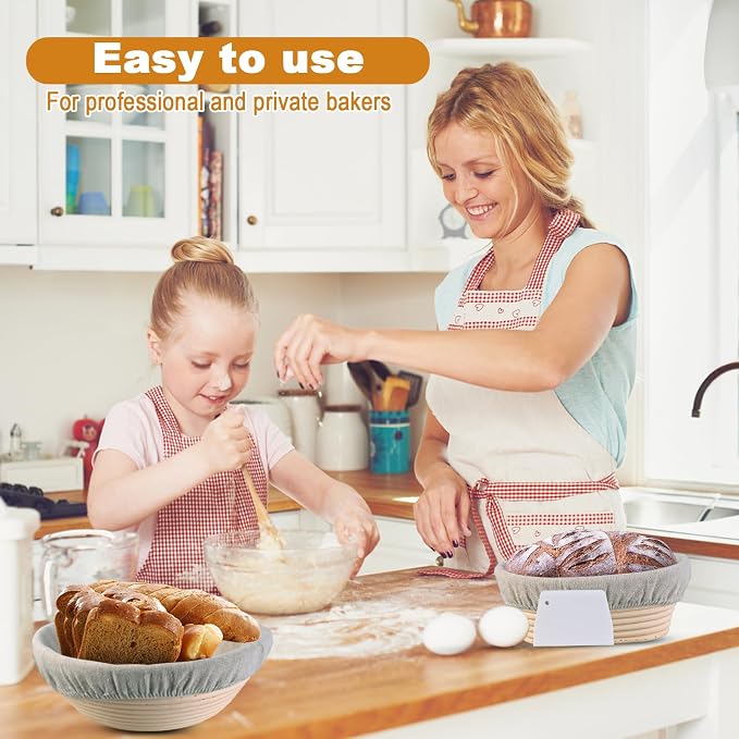 Sourdough Bread Baking Supplies, 2 Pack Banneton Bread Proofing Basket with Liners- 10" Round & 8" Oval, Brotform Proofing Baskets Ideal for Sourdough and Artisan Bread Making