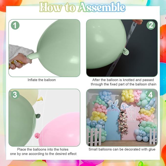 Patel Balloon Garland Arch Kit, 138 PCS Macaron Pink Yellow Green Blue Pastel Rainbow Colorful Balloon for Easter Spring Baby Shower Wedding Birthday Party Decorations