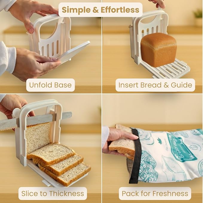 Bread Slicer Guide for Homemade Bread – Lightweight, Foldable, 4 Slice Thickness Options | Easy to Use, Clean & Store | Durable ABS Plastic with Anti-Slip Base | Lightweight, Foldable, 4 Slice Thickness Options, Durable ABS Plastic, Anti-Slip Base