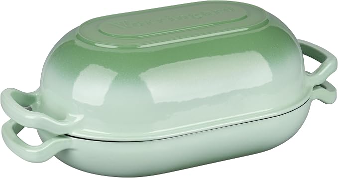 VORRINGARD Enameled Cast Iron Sourdough Bread Oven, Dutch Oven, Loaf Cast Iron Bread Pan for Homemade Bread Baking, Meatloaf Pan with Lid, 5QT, Green