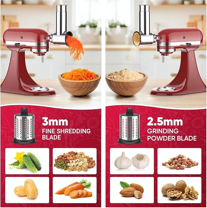 COFUN Stainless Steel Slicer Shredder Attachment for KitchenAid Stand Mixer | 4 Blades, Cheese Grater, Grinding Powder, Vegetable Slicer Shredder, Salad Maker, Dishwasher Safe