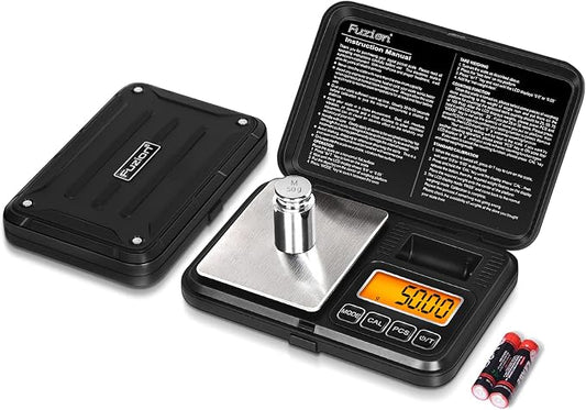 Fuzion Digital Pocket Scale 200g/0.01g, Scale Gram with LCD Display, Tare and PCS, Mini Digital Scale with 50g Calibration Weight for Jewelry, Coins, Powder, Herbs, Spices (Battery Included)