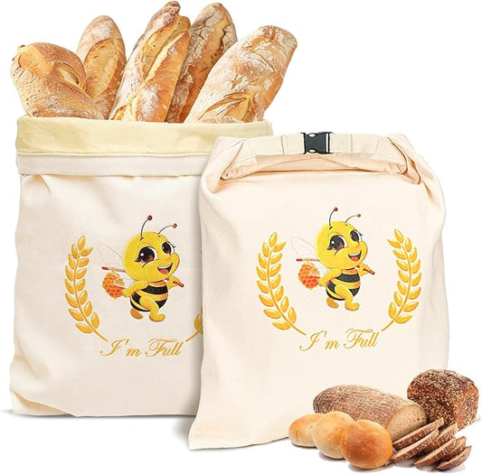 Beeswax Bread Bags,XL Reusable Linen Cotton Sourdough Bread Bag with Sealing Zip for Homemade Bread to Keep Fresh, 2 Pack