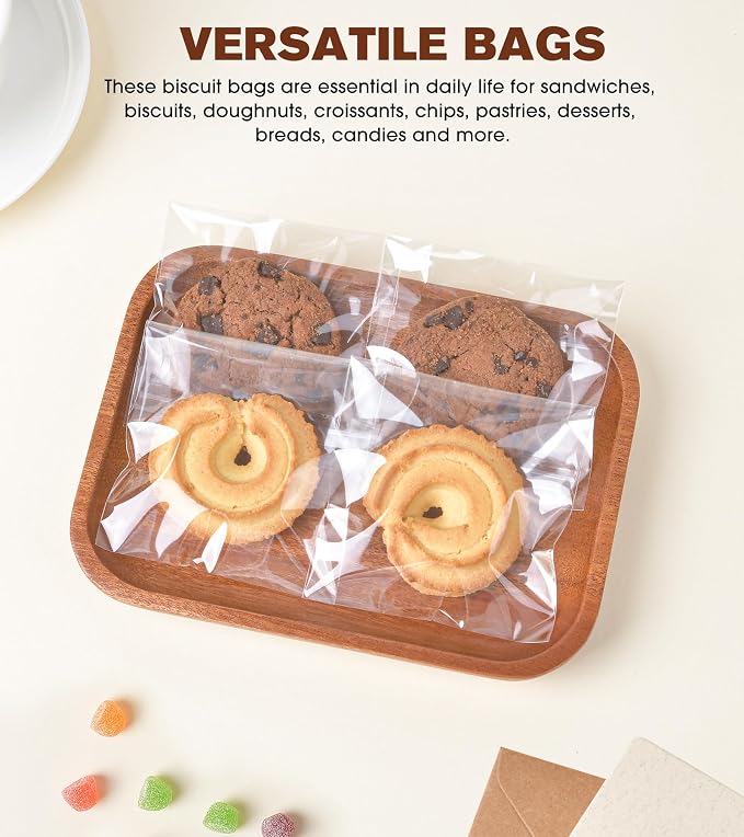 300 Pcs Clear Self Sealing Cellophane Bags, 3x5 Inches Cookie Bags Resealable Cellophane Bag for Packaging Cookies, Candy, Gifts, Favors and Products, 3 Mils Individual Self Adhesive Wrappers