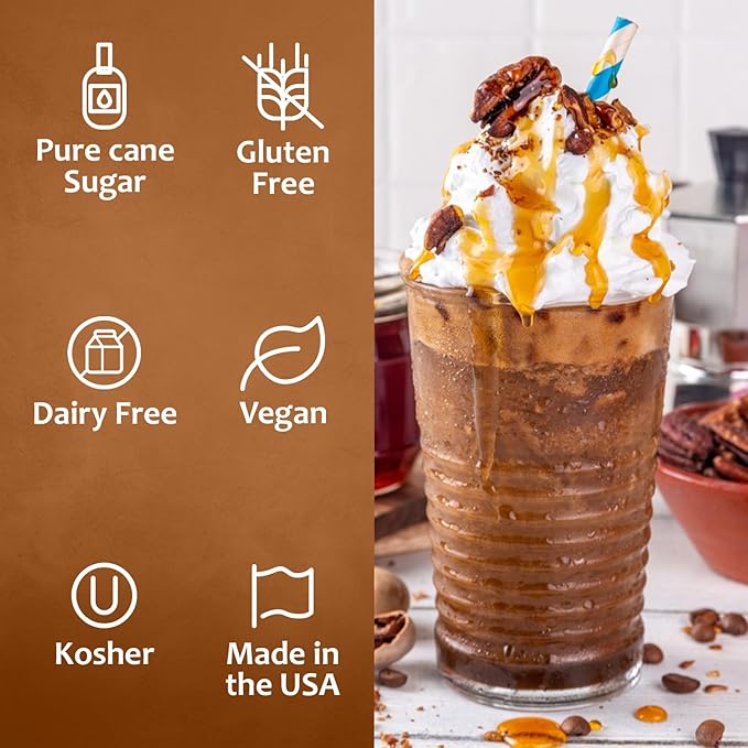 Syruvia Coffee Syrup, Butter Pecan Flavored Syrup for Drinks, Lattes, and Desserts – 25.4 fl oz - with Pump