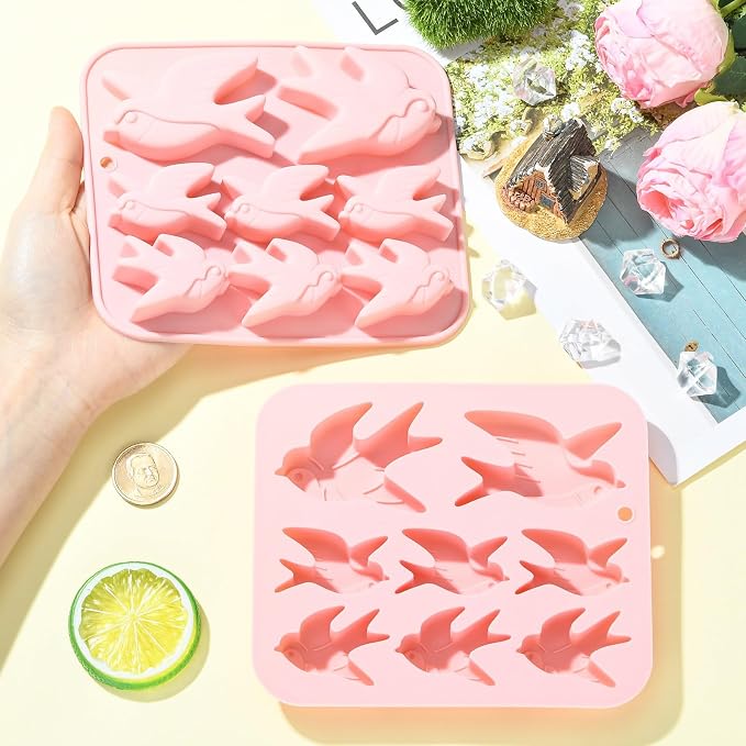 Ipotkitt 2pcs Pink Swallow Shaped Silicone Candy Molds Bird Animal Gummy Molds for Jelly Fondant Chocolate Candy Ice Cake DIY Crafts Keto Fat Bomb
