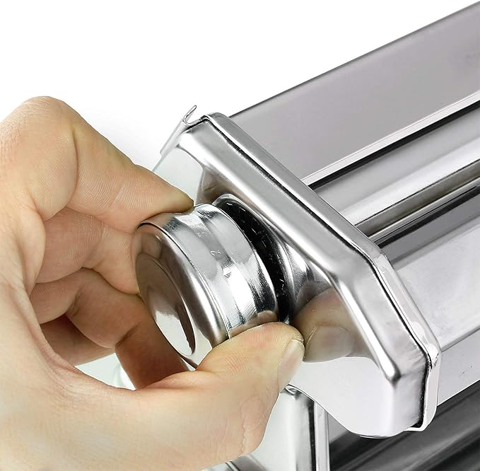 Pasta Maker Machine Stainless Steel Manual | With Adjustable Thickness Settings | Perfect for Homemade Spaghetti Fettuccini Noodles and Lasagna | Includes Removable Handle and Clamp (Silver)
