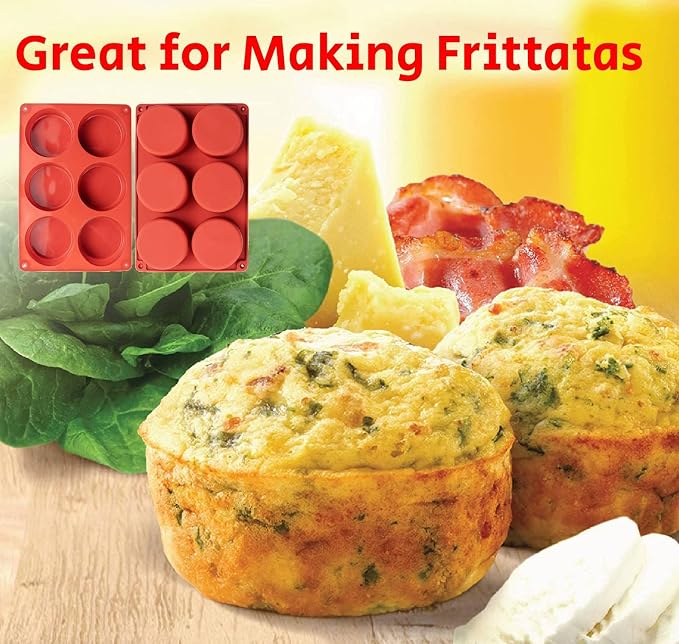 Silicone Egg Molds Frittata Pan, 2 Pack Starbuc Egg Bites Deep 3 Inch Dash Cups Sous Vide Round Rolls for Breakfast Sandwiches Omelets Dinner Rolls Baking