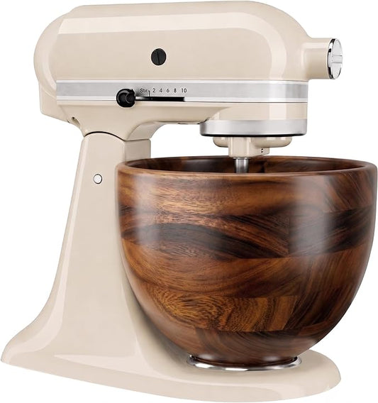 Premium Solid Walnut Wood Mixing Bowl, Compatible with KitchenAid 4.5 & 5 QT Tilt-Head Stand Mixer, Wooden Mixing Bowls for Mixer with Stainless Steel Locking Base, A Thoughtful Gift for Mixer Owners