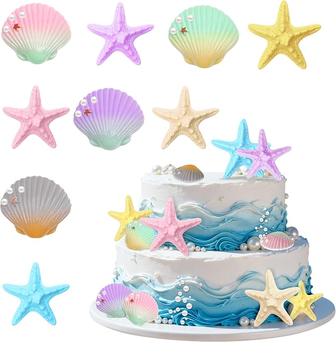 Seashell Cake Topper Starfish Cupcake Toppers Ocean Cake Decorations Under the Sea Beach Themed Cupcake Topper for Summer Hawaiian Birthday Party Supplies