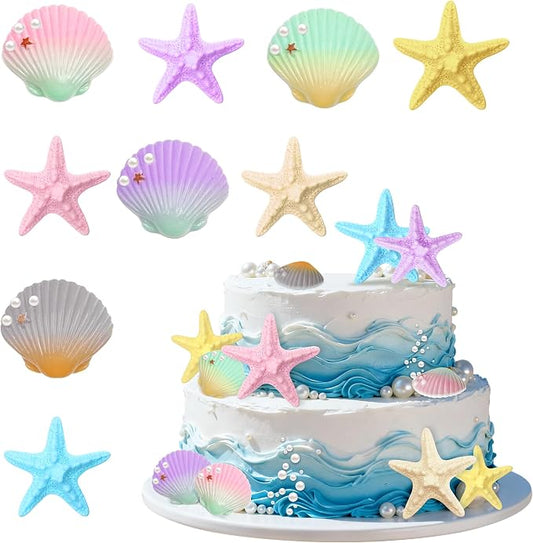 Seashell Cake Topper Starfish Cupcake Toppers Ocean Cake Decorations Under the Sea Beach Themed Cupcake Topper for Summer Hawaiian Birthday Party Supplies