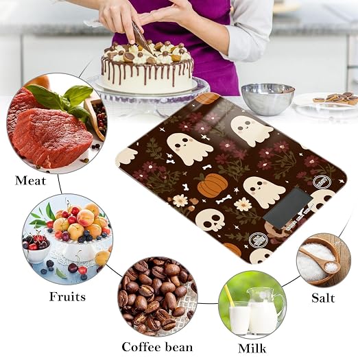 Food Scale Kitchen Digital Scale Food Ounces and Grams Dieting Baking Cooking Waterproof Glass Panels LCD Display,4 Units Scale Tare Function Halloween Fall Skull