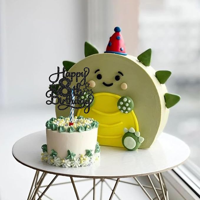 1 Pack Happy 8th Birthday Cake Topper Black Glitter 8th Birthday Cheers to 8 Years Old Birthday Cake Pick for Celebrating Birthday Anniversary Party Cake Decorations Supplies