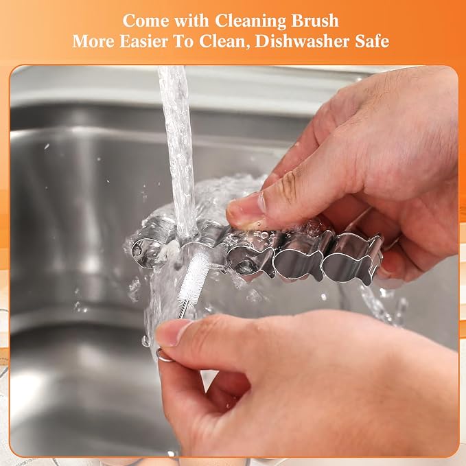 Goldfish Cracker Cutters 2 PCS, Mini Cookie Cutters 304 Stainless Steel Food Safe Grade, Single-Row Goldfish Cutters Designed, Come with Cleaning Brush, Easy To Clean (2)