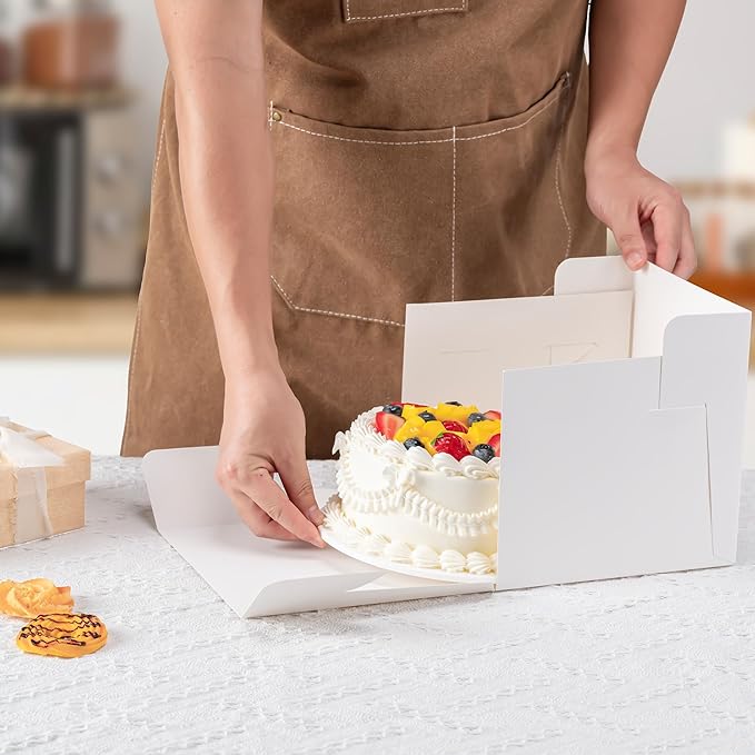 10 Pack Cake Boxes 12 Inch, 12x12x8 Inches Tall Cake Large Box, Disposable Cakes Transport Containers with Lids, Bakery Boxes with Large Window,for Cookies Pies Cupcakes Pastry-Wedding, Birthday,Party