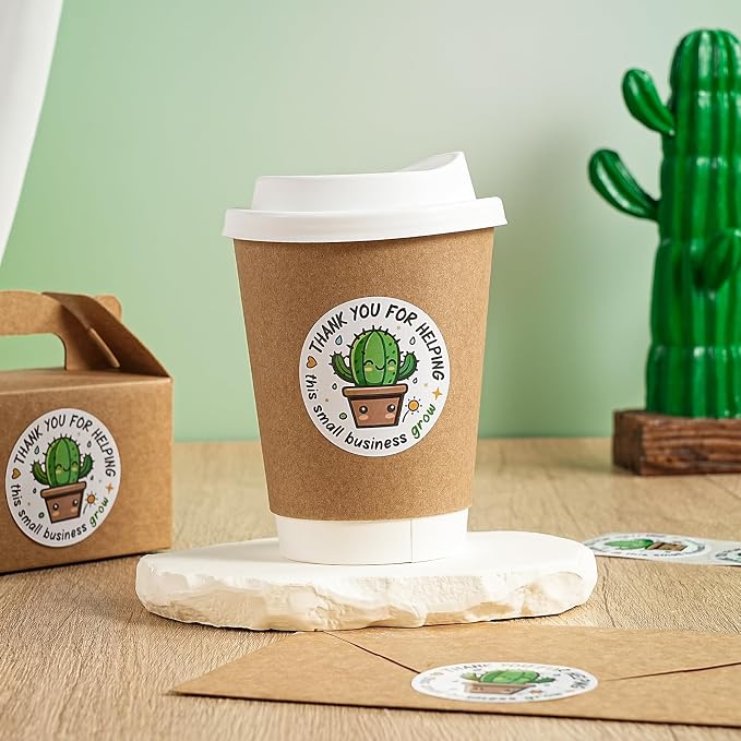 WRAPAHOLIC 2 Inch 500 Total Business Stickers Roll - Cactus Small Business Grow Design, Thank You Lables, Shipping Stickers for Party Decorations