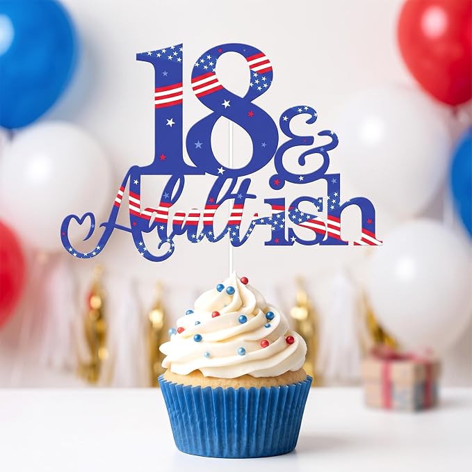 18th and Adultish Birthday Cake Toppers, Patriotic Cake Decoration for Boys and Girls Birthday Anniversary Party Decor Supplies