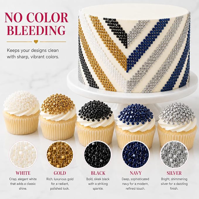 Confect- Funky Disco Sparkling Sugar Sprinkle Mix – 5-Pack Assorted Edible Sugar Crystals in White, Champagne Gold, Black, Bright Blue & Silver – Cake, Cupcake & Cookie Decorating Toppings –Vegan, Gluten-Free, Nut-Free, Soy-Free, Dairy-Free, Palm Oil-F...