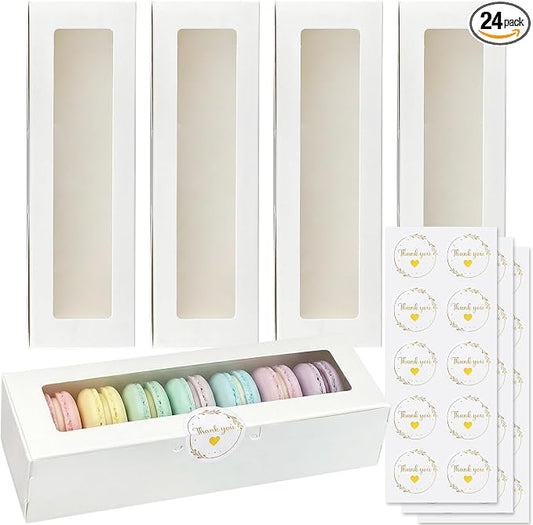KEEPARTY 24PCS Macaron Boxes White Macaron Packaging Bakery Packaging Container Dessert Gift Box with Window for Birthdays Valentines Day Mothers Day Weddings Graduations Christmas Easter Gift Giving