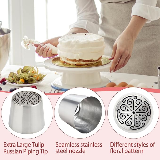 Extra Large Russian Piping Tips for Marshmallows Stainless Steel Flower Frosting Nozzles many styles Cake Decorating Baking tool for Buttercream, Cupcakes Cookies(SL59)