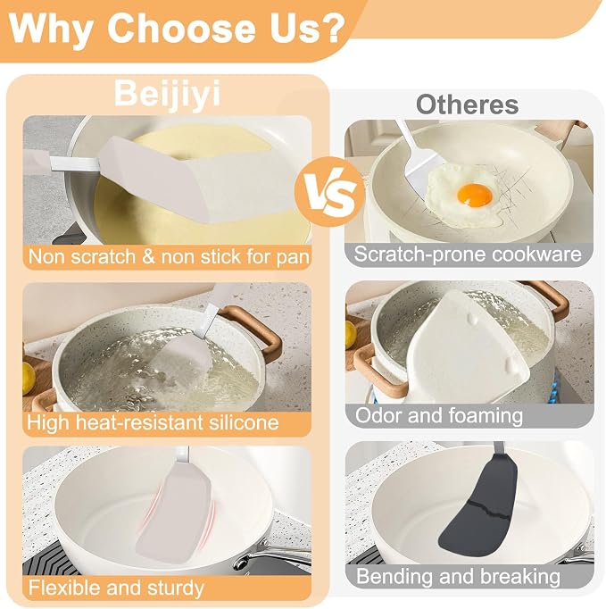 Beijiyi Silicone Spatula Turner, 600°F Heat Resistant, 13 x 3.2 in (Khaki) | BPA Free, Non-Toxic, Flexible Turner, Non Scratch for Non Stick Frying Pan, Flipping, Cooking, Dishwasher Safe