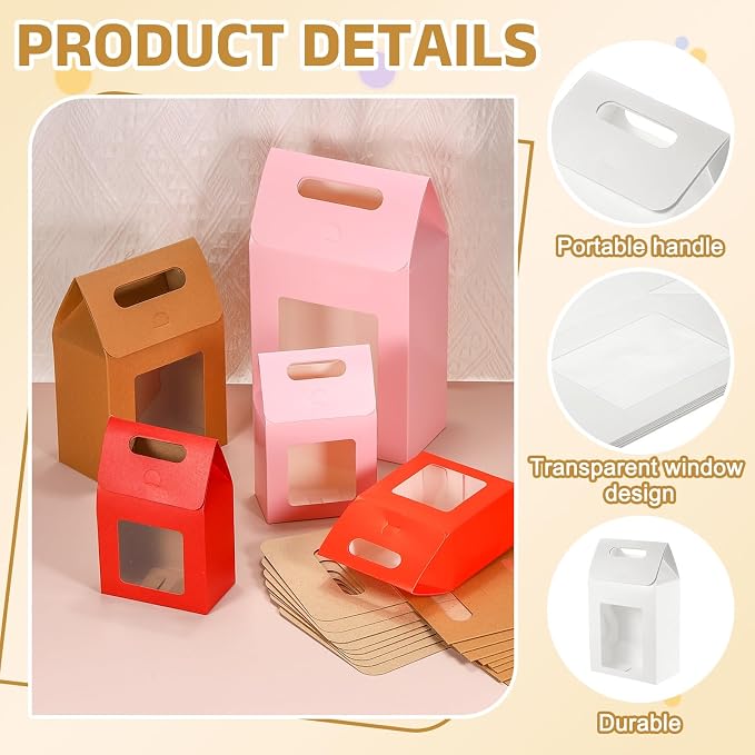 uxcell 8Pcs Gift Boxes, Favor Box with Clear Window and Handle, Stand Up Favor Treat Boxes for Candy, Cookies, Party Store, Packaging, Wedding, White
