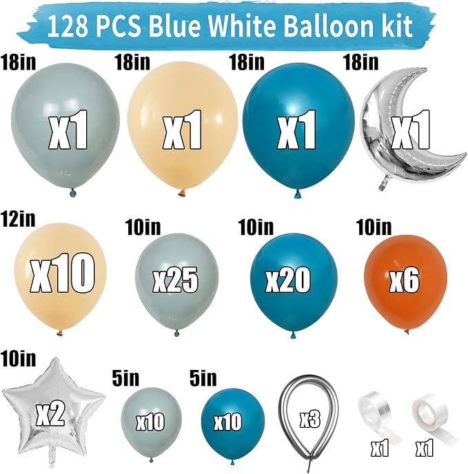 Blue and Orange Balloons Arch Kit, Space Balloon Arch Garland Kit With Metallic Silver Balloons, Teal Nude Latex Balloons for Kids Boy Space Party Birthday Orange and Blue Graduation Decorations