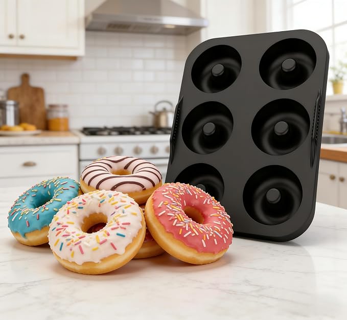 2 Pack Silicone Mini Donut Mold, Heat Resistant Baking Tray, Kitchen Bakeware for Donuts Cookies Bagels, Compatible with Oven and Air Fryer
