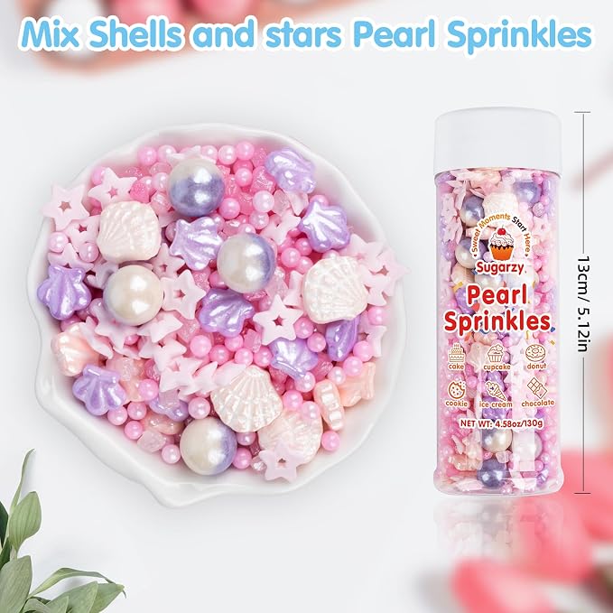 Sugarzy Edible Pink Sprinkles for Cake Decorating,130g/4.58oz,Purple Pink Pearl Sugar Sprinkle Mix Shell,Baking Candy Pearls Decorations,Perfect for Cookies,Donuts,Cupcake Topper,Birthday Holiday Party Supplies