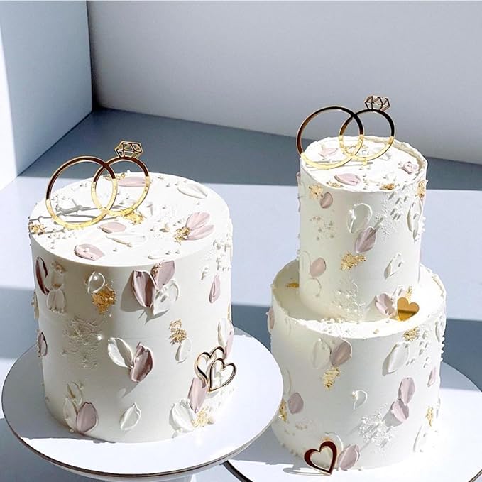 Diamond Ring Cake Toppers, Acrylic Love Heart Cake Toppers for Marriage Engagement Anniversary Valentines Party Cake Decorations Supplies