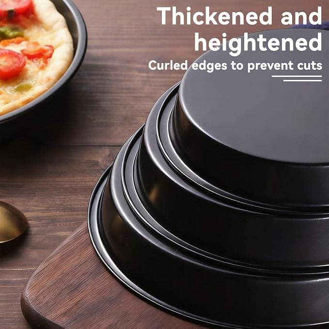 2Pcs 12 inch Pizza Pan for Oven, Thickened Carbon Steel Pizza Pan Non Stick Deep Dish Pizza Pan Round Baking Tray Bakeware for Home Kitchen Baking Cookie Pie Pizza Cake, Dishwasher Safe(12in)