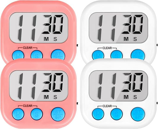 Timer for Kids Teachers Digital Kitchen Timers for Cooking Large Magnetic Classroom Timer 4Pack-White Pink