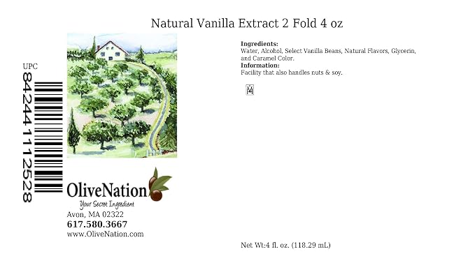 OliveNation 2X Natural Bourbon Vanilla Flavor - Double Strength Vanilla for Baking, Cooking, Ice Cream, Frosting, Non-GMO, Kosher, Gluten Free, Vegan - 4 oz
