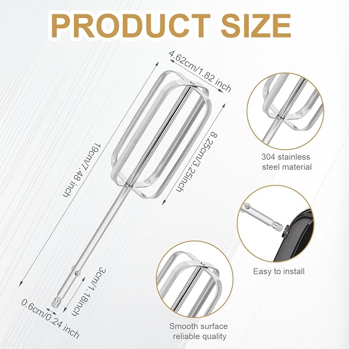 4pcs Hand Mixer Beaters Attachments, Stainless Steel Hand Mixer Replacement Beaters Electric Mixer Parts for Hamilton Beach Hand Mixer 62682RZ 62692 62695V 64699