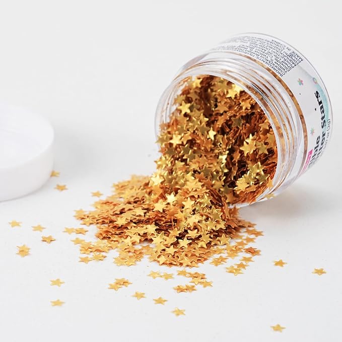 Gold Edible Glitter Star Shaped Sparkles for Cakes - Edible Stars Cake Decorations in Metallic Gold for Cake Decorating, Cookies, Toppings, Baking - Vegan Shimmer Stars Dessert Glitters for Cupcakes Topper 2g