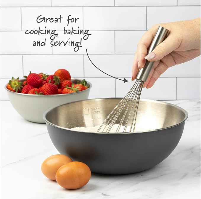 3 Piece Stainless Steel Mixing Bowls Set - Nested Kitchen Prep Bowls with Measurement Markings, 1.5 Qt, 2.3 Qt, 3.3 Qt, Dishwasher Safe