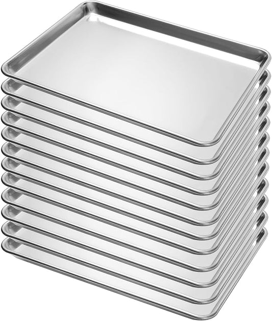 12 Pack Half Size Aluminum Baking Sheet Pans, 18"x13" | NSF, commercial cookie sheets, rolled rim baking pan, for roasting, freezer, bakery, oven safe up to 500℉
