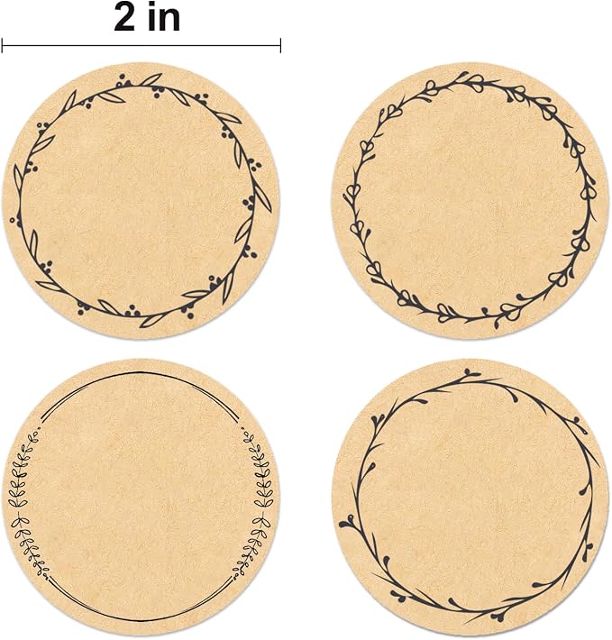 2" Canning Labels for Jars & Lids, 500 Labels per Roll, 4 Different Wreath Designs, Round Kraft Christmas Mason Jar Stickers, Food Labels Pantry Labels, Mason Jar Labels Spice Labels Bottle Labels